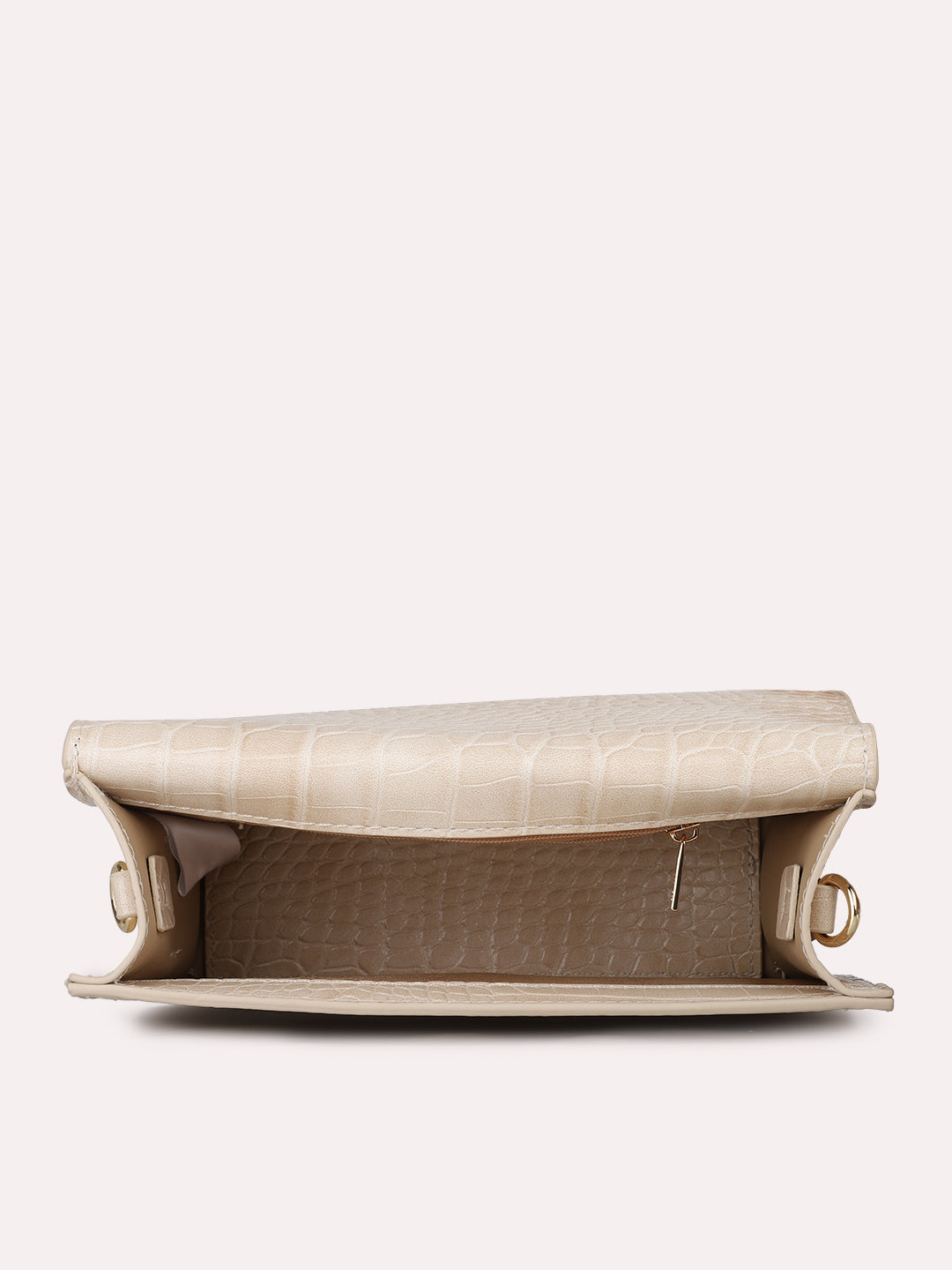 Womens Beige Party Textured Pattern Sling Bag With Magnet Lock