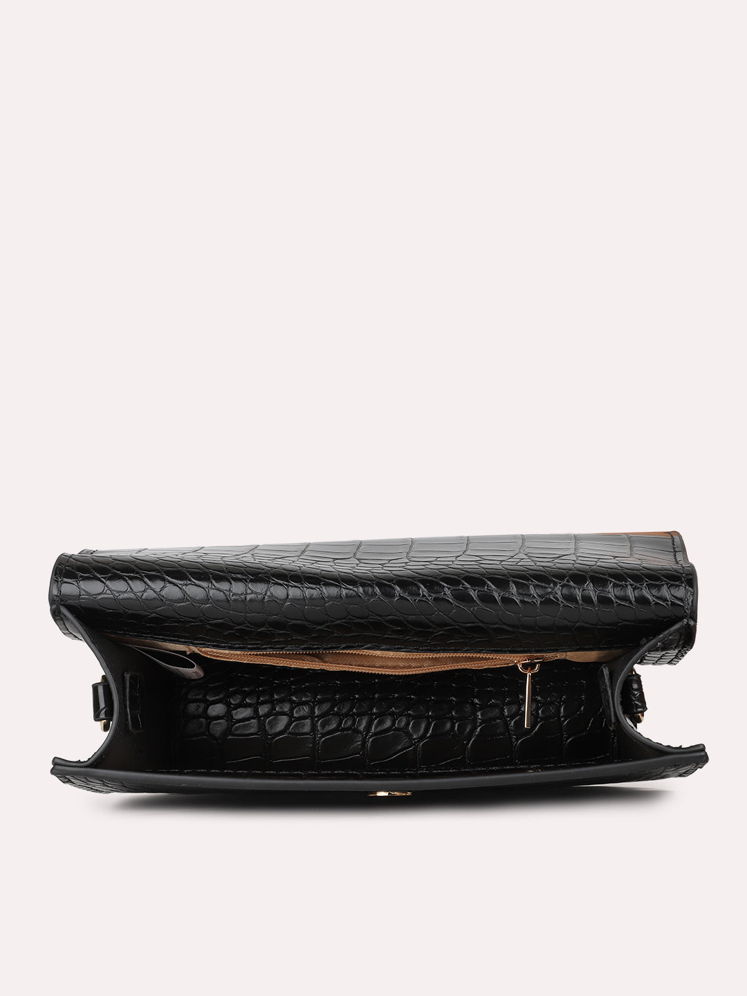 Womens Black Party Textured Pattern Sling Bag With Magnet Lock