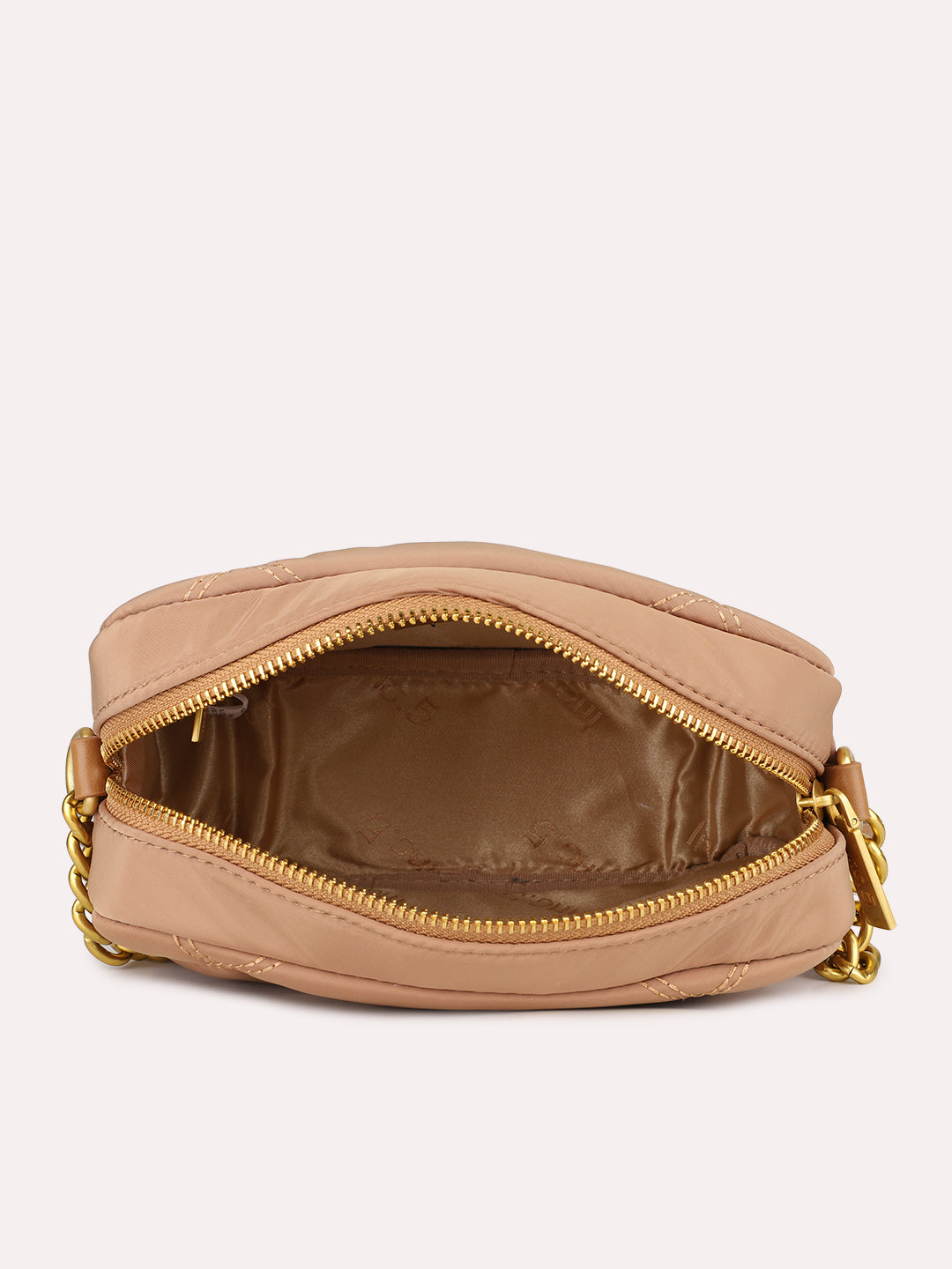 Womens Tan Party Textured Sling Bag With Zip Lock