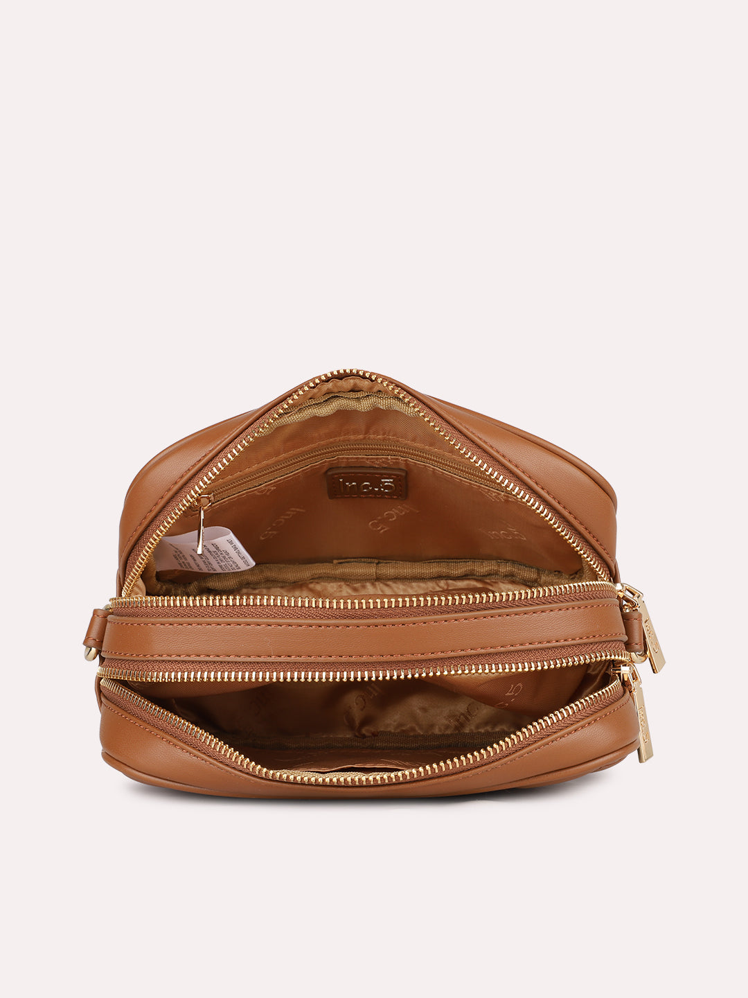 Womens Tan Party Textured Sling Bag With Zip