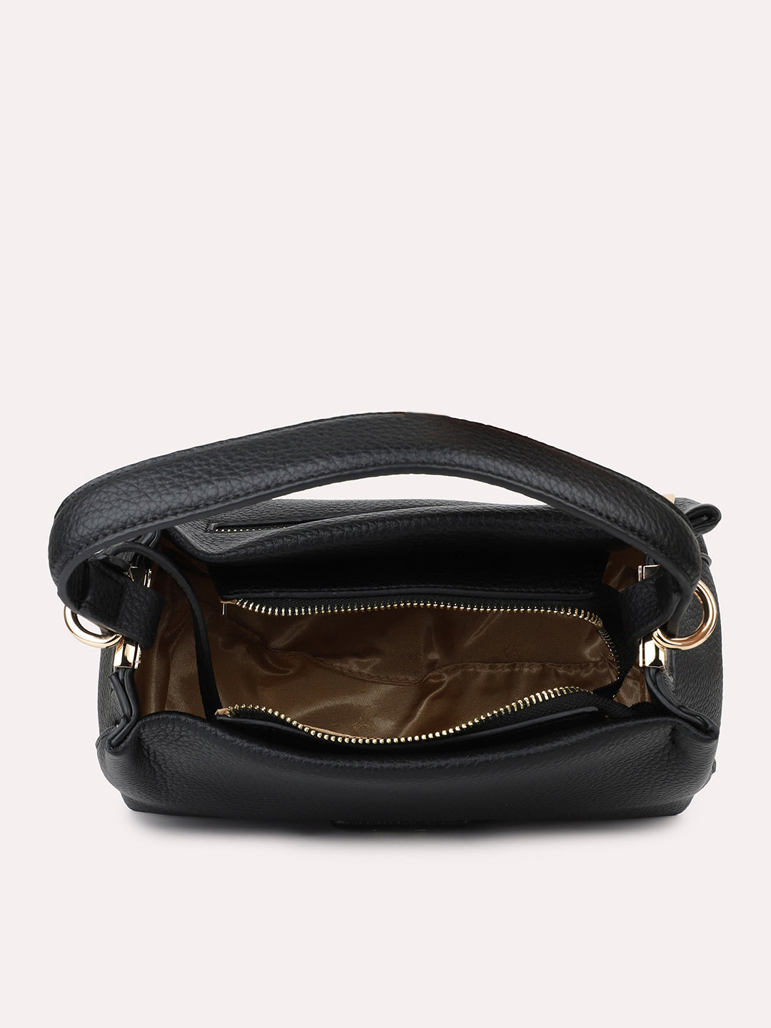 Womens Black Party Textured Shoulder Bag With Zip