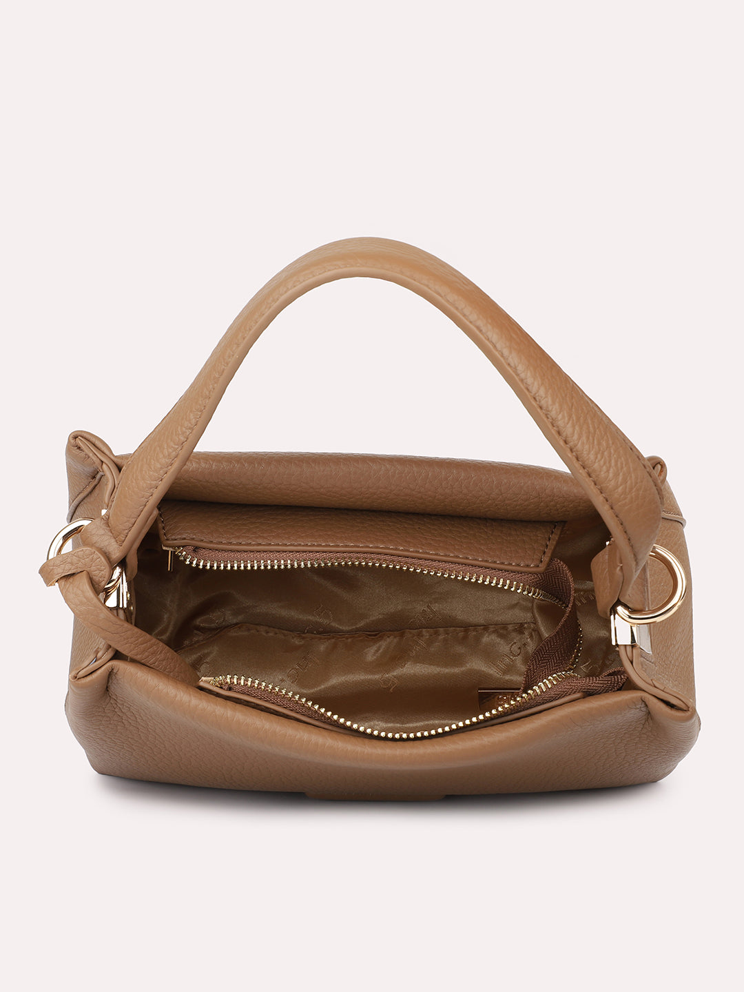 Womens Beige Party Textured Shoulder Bag With Zip