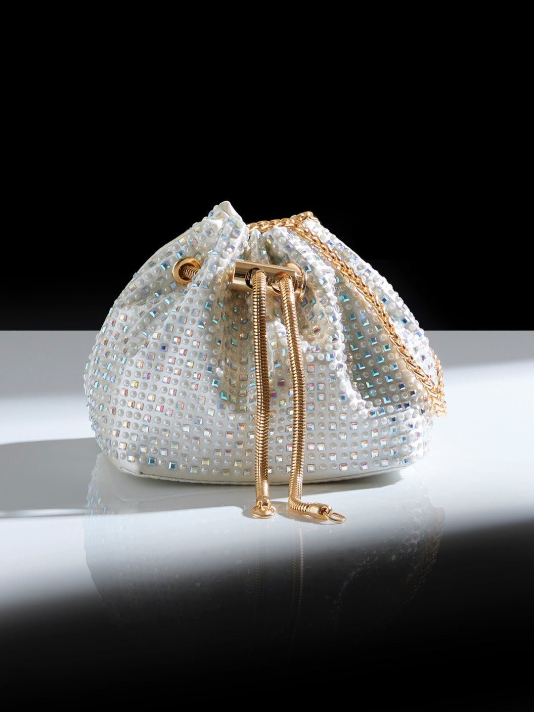 Buy Now Women White Embellished Potli Clutch with Sling