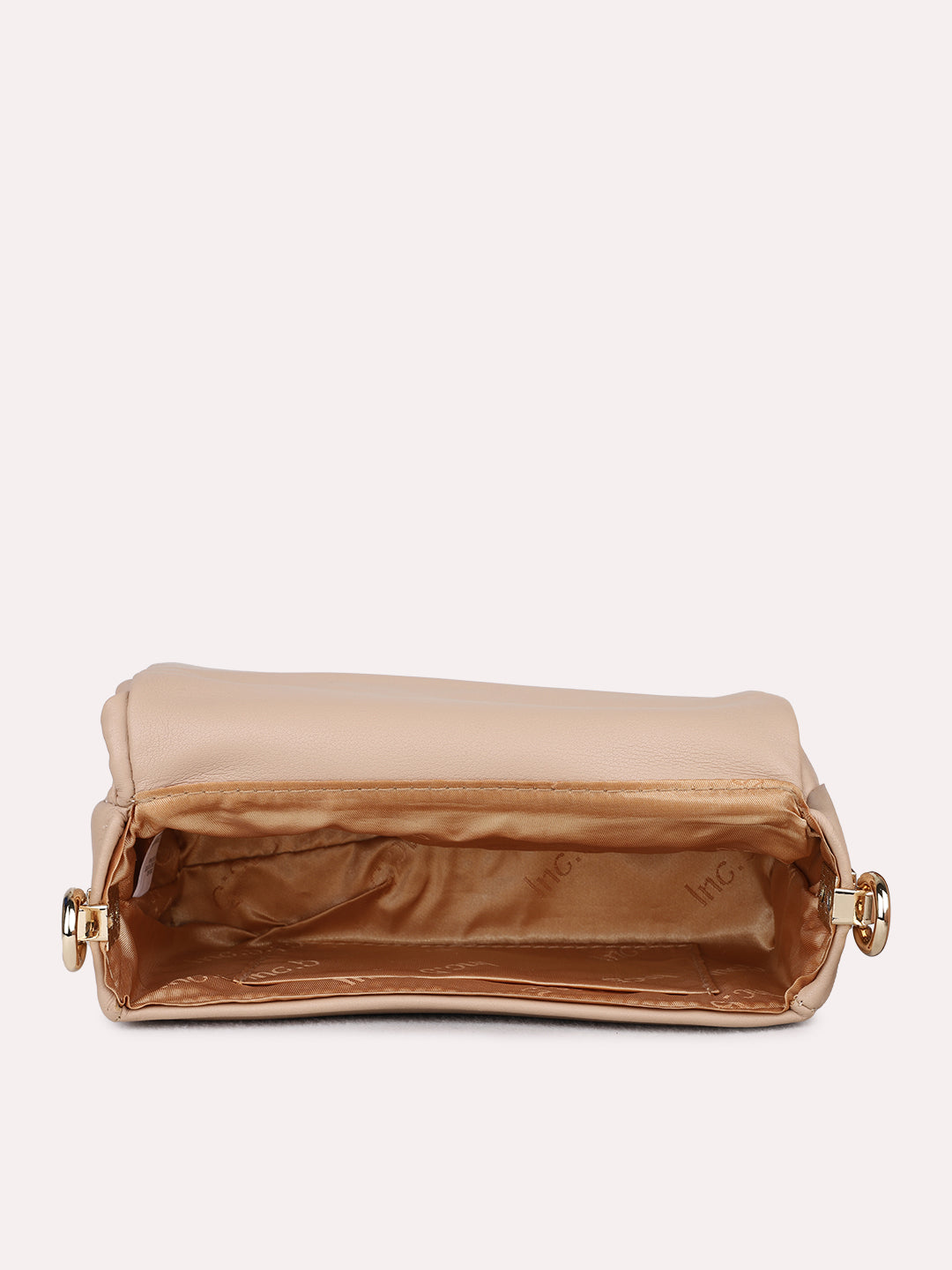 Womens Beige Sling Bag With Zip Lock For Party Use