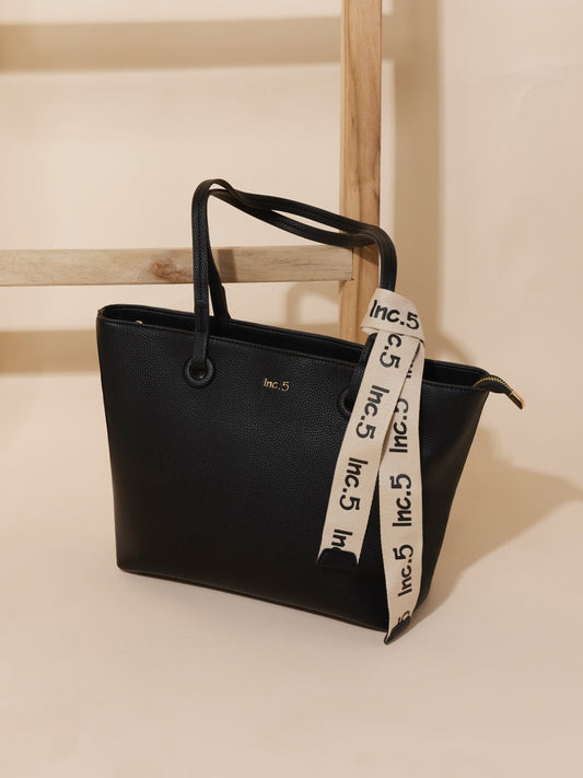 Women Black Textured Structured Tote Bag