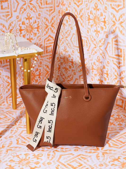 Women Brown Textured Structured Tote Bag