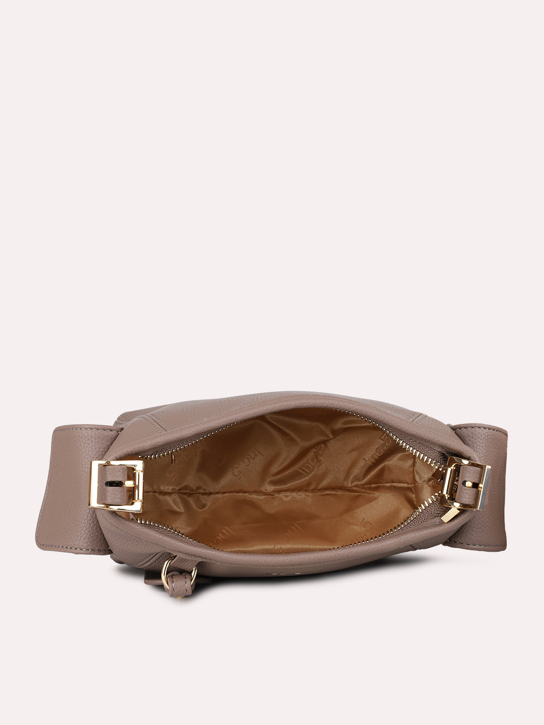 Womens Brown Casual Textured Shoulder Bag With Zipper