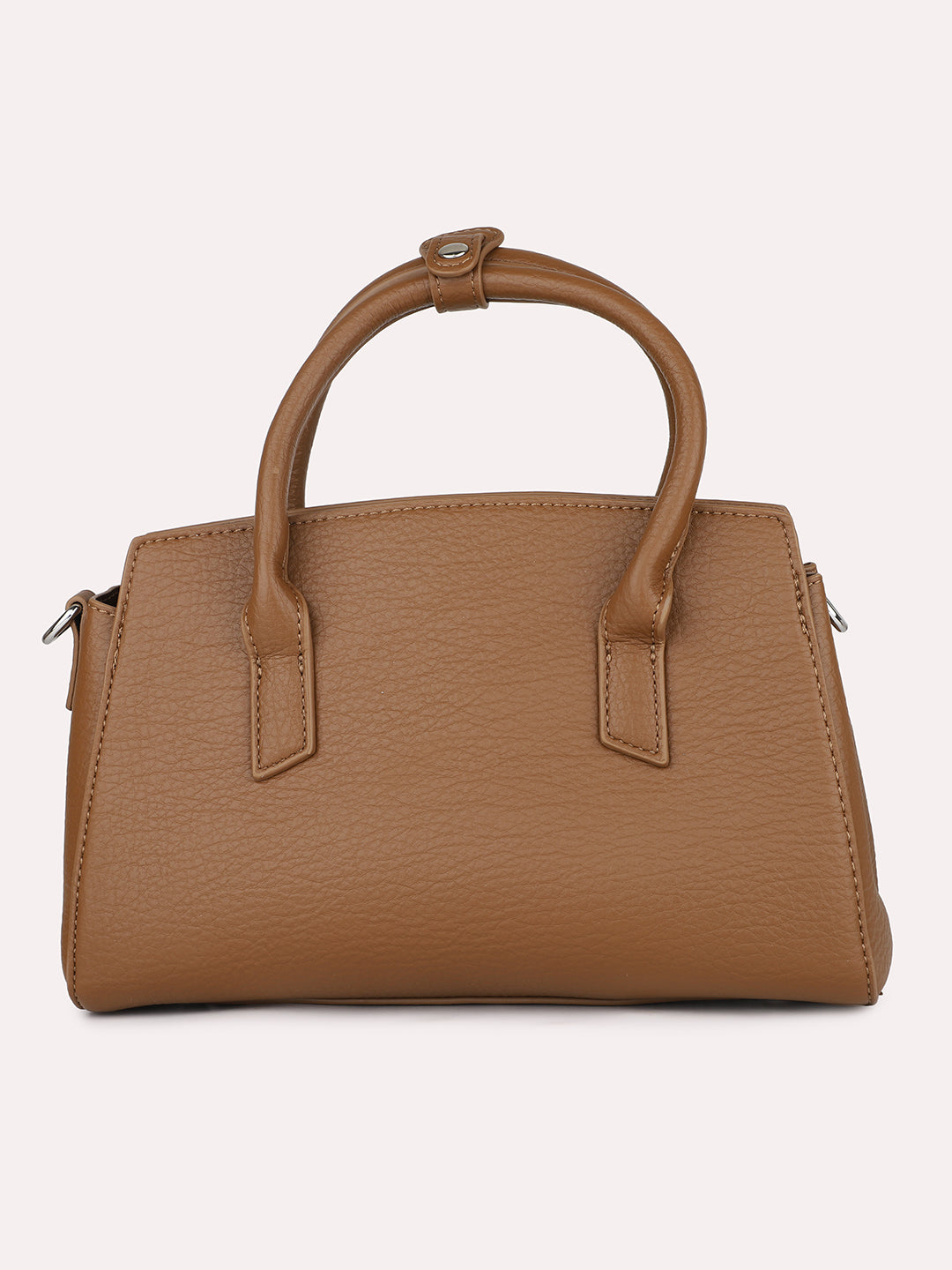 Women Brown Solid Handheld Bag with Detachable Strap and Chain Detailing