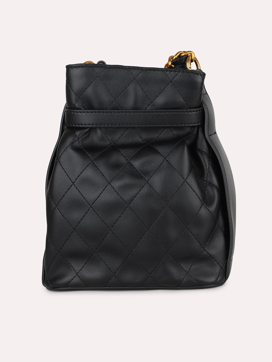 Women Black Textured Quilted Textured Potli With Buckle Detail