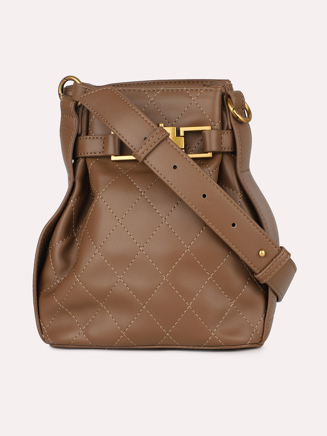Women Brown Textured Quilted Textured Potli With Buckle Detail