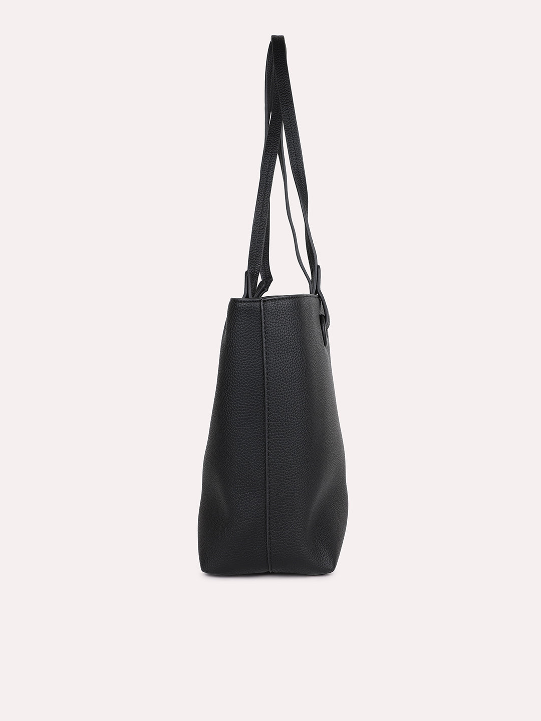 Women Black Textured Structured Tote Bag