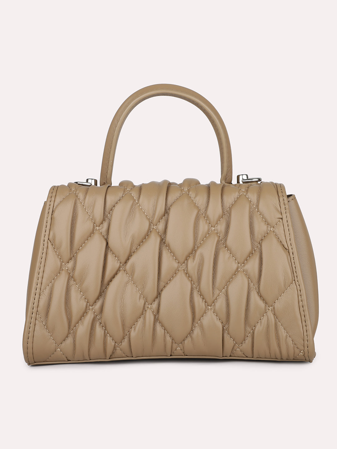 Women Khaki Quilted Textured Structured Handheld Bag with Sling