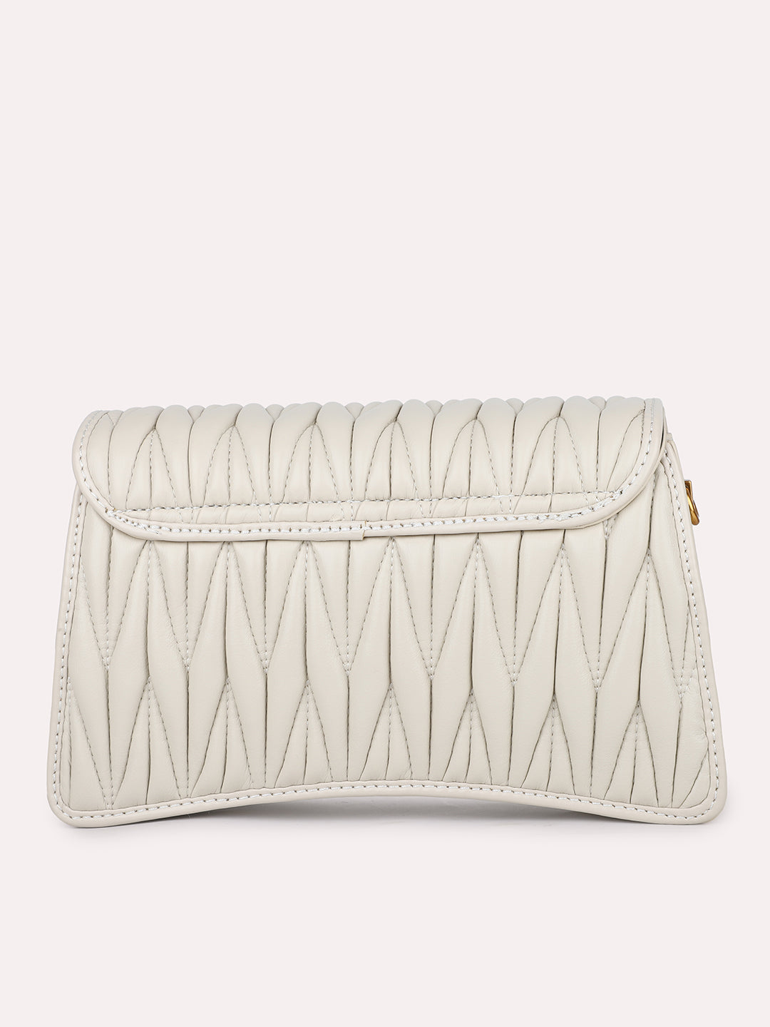 Women Beige Quilted Structured Sling Bag