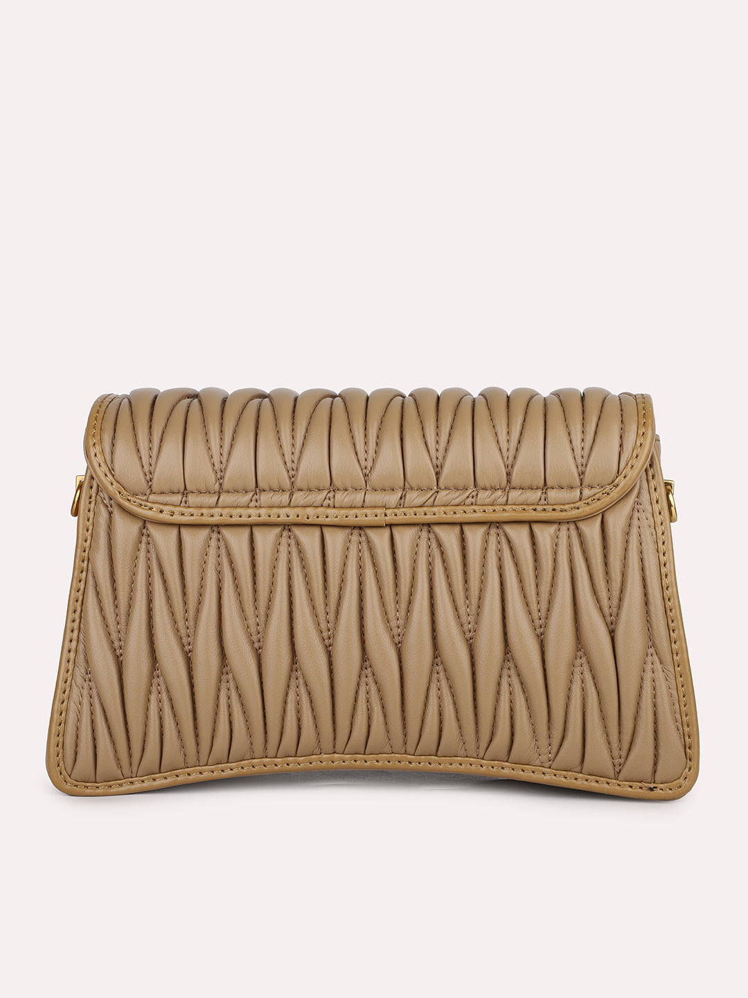 Women Camel Quilted Structured Sling Bag