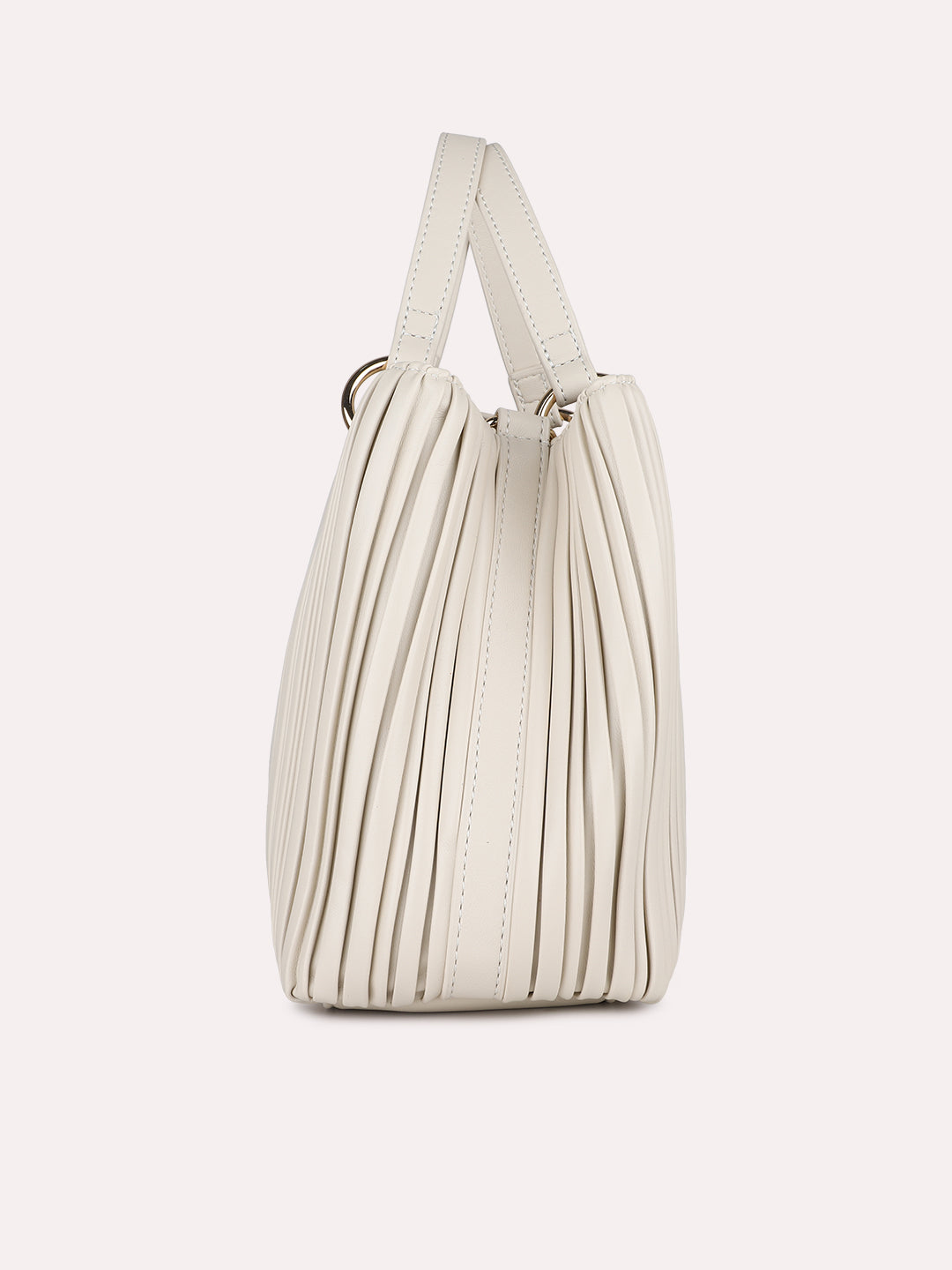 Womens Cream Textured Handbag With Magnet Lock