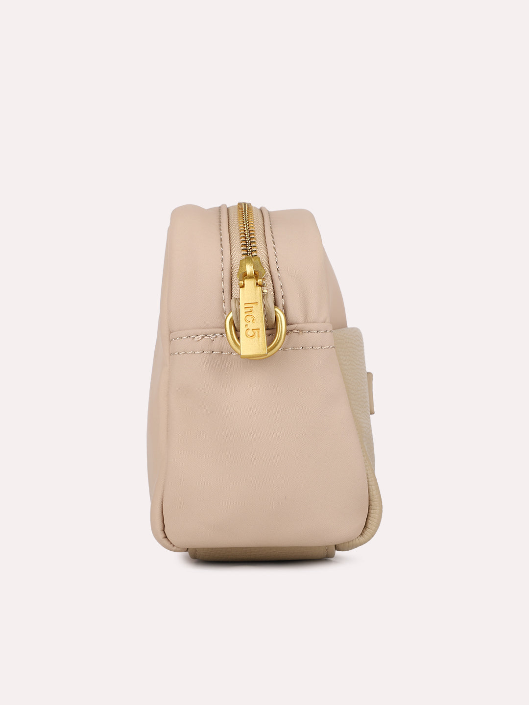 Womens Beige Textured Sling Bag With Zip Lock