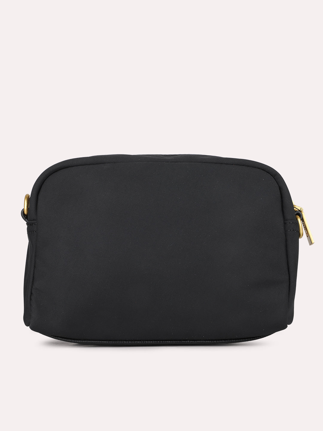 Womens Black Textured Sling Bag With Zip Lock