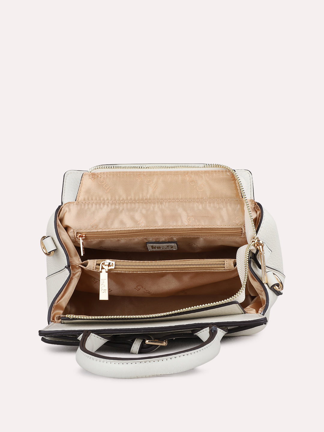 Womens Beige Handbag With Zip Lock For Casual