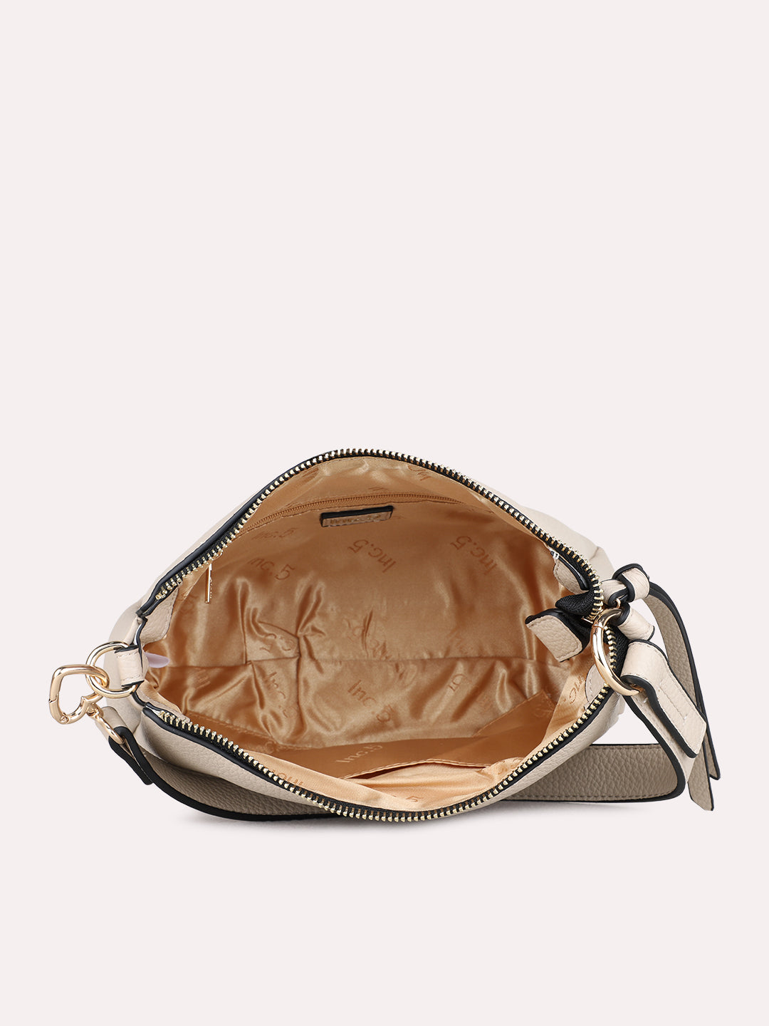 Womens Beige Shoulder Bag With Zip Lock For Casual
