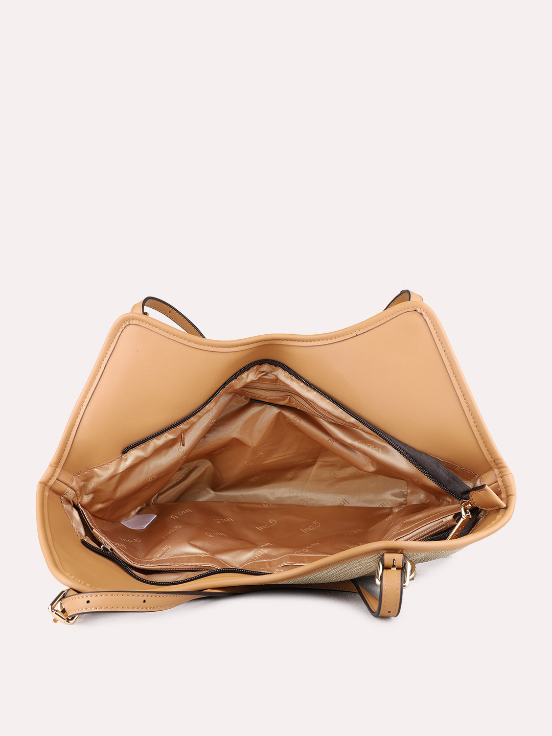 Womens Beige Shoulder Bag With Zip Lock For Party