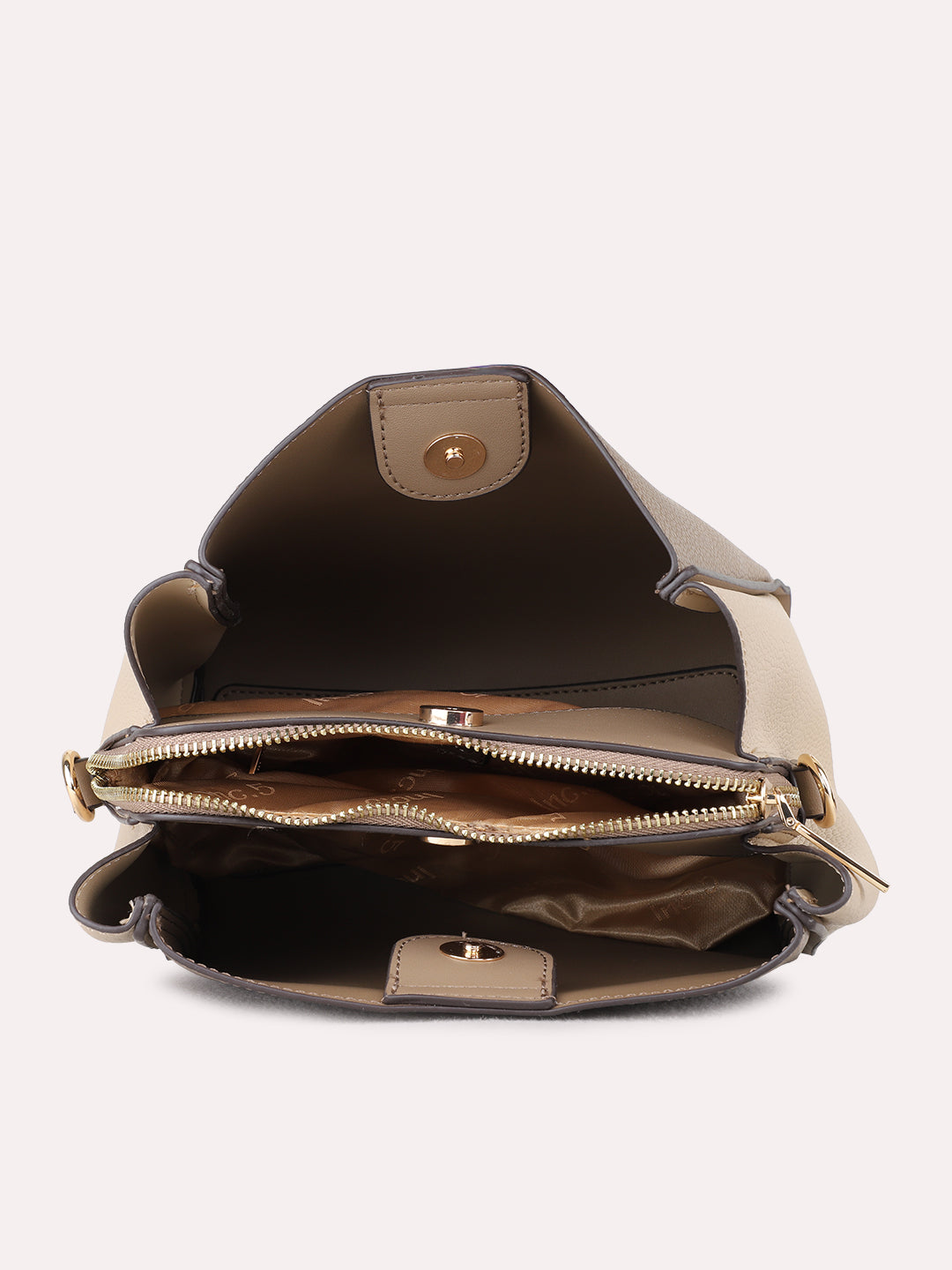 Womens Taupe Shoulder Bag With Zipper Lock For Party Use