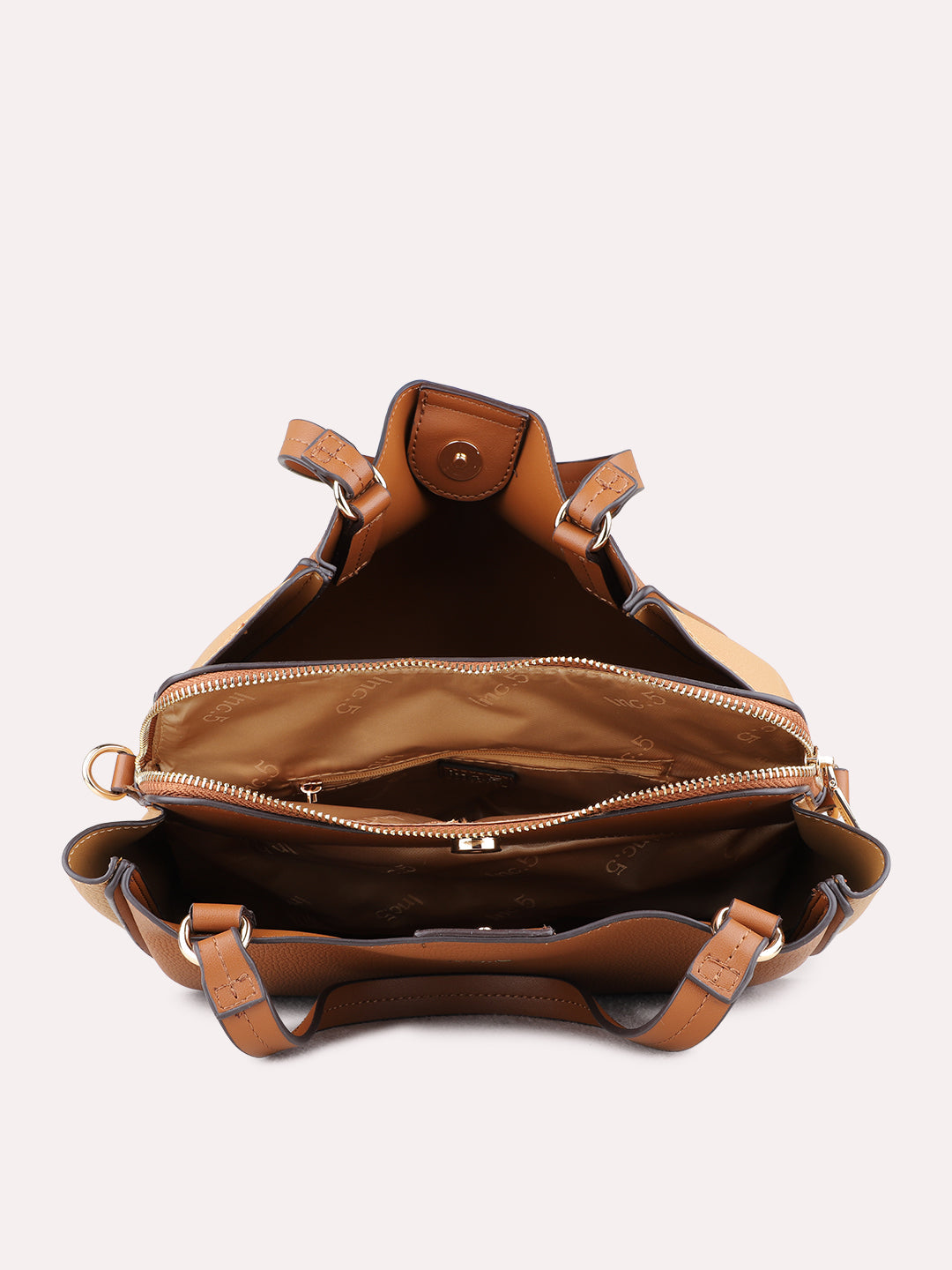 Womens Tan Shoulder Bag With Zipper Lock For Party Use