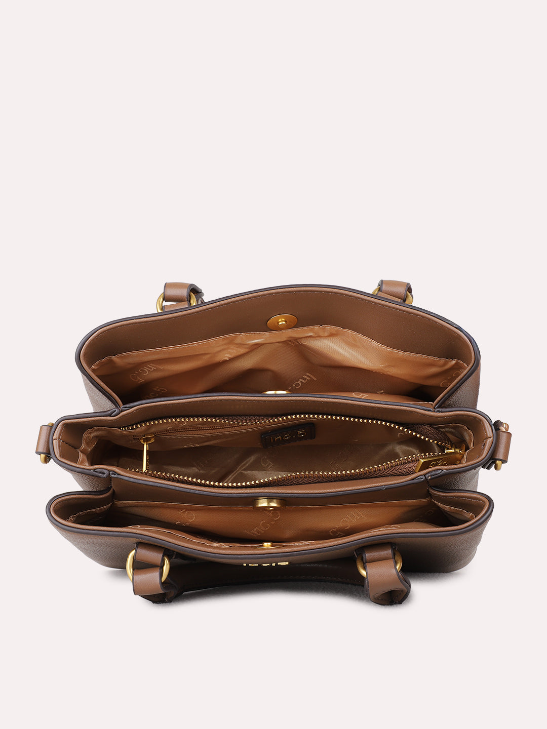 Womens Brown Handbag With Zipper Lock For Party Use