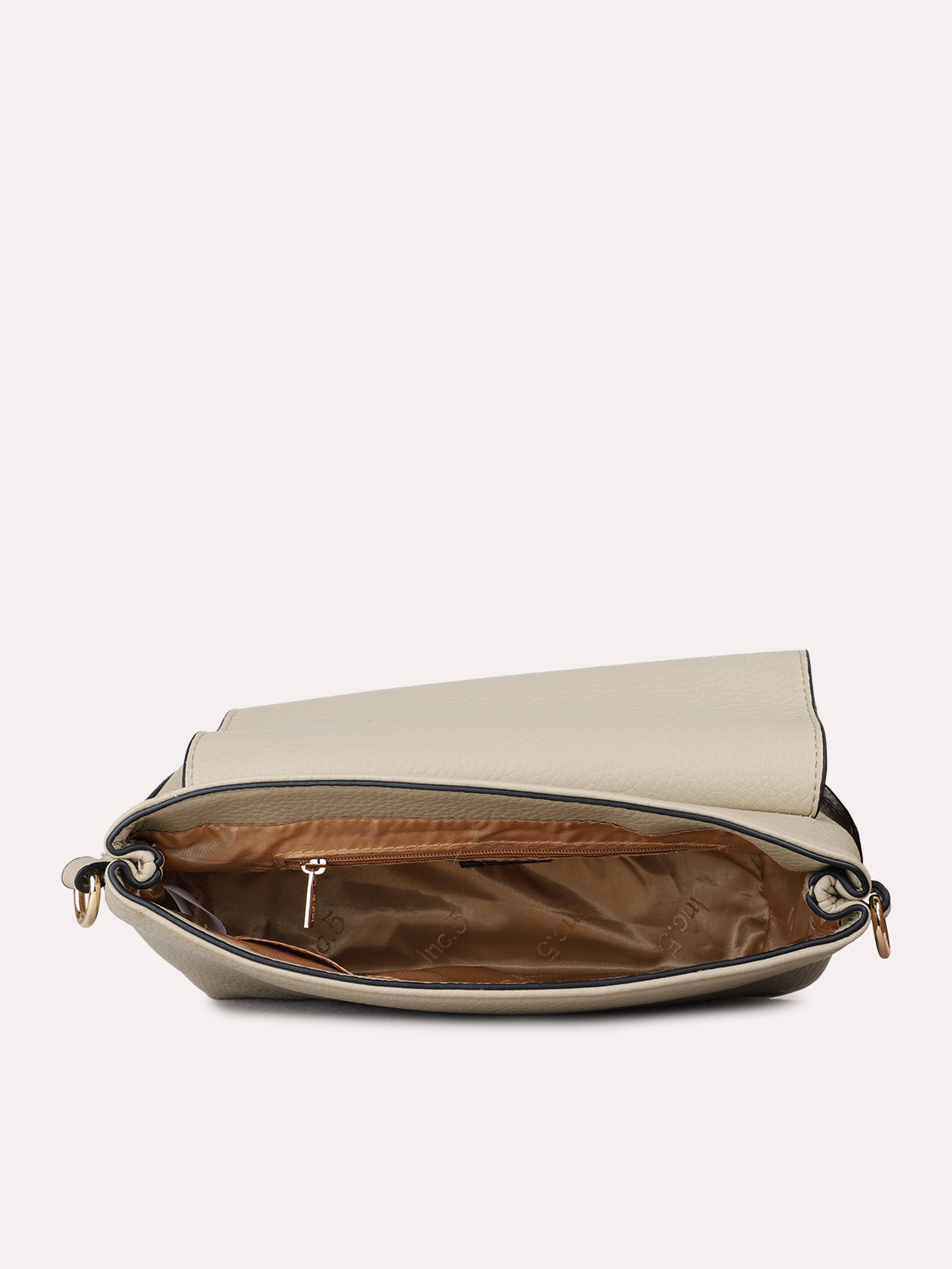 Womens Beige Sling Bag With Magnet Button Lock For Casual