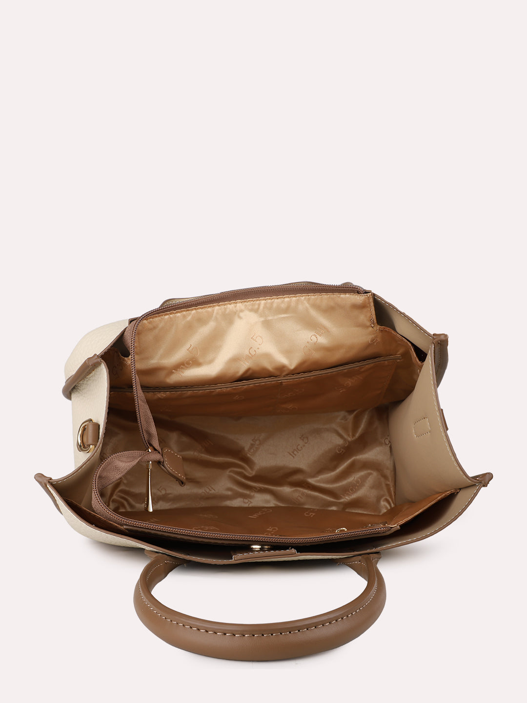 Womens Beige Casual Textured Shoulder Bag With Magnet Lock