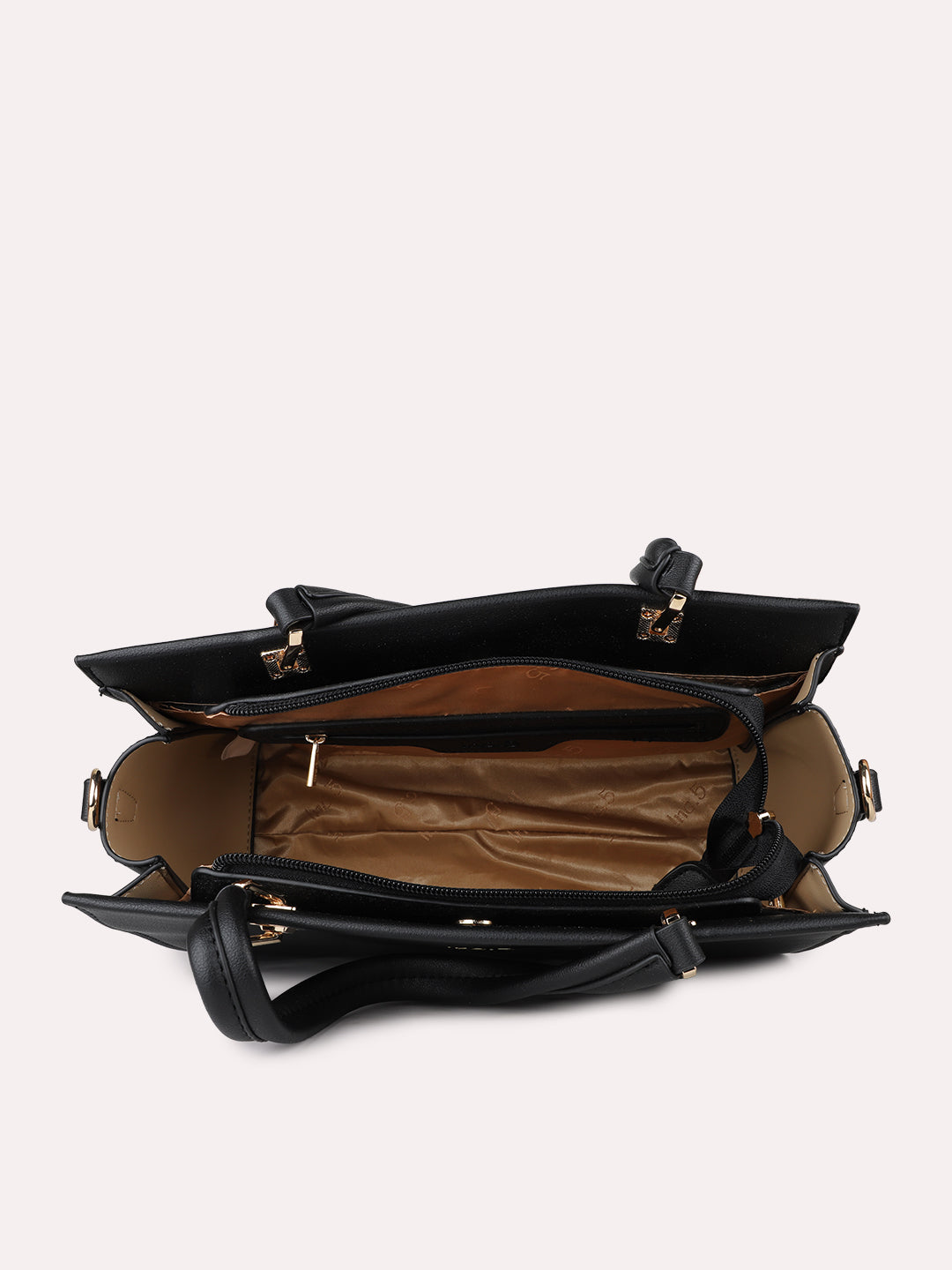 Womens Black Casual Solid Handbag With Zip Lock