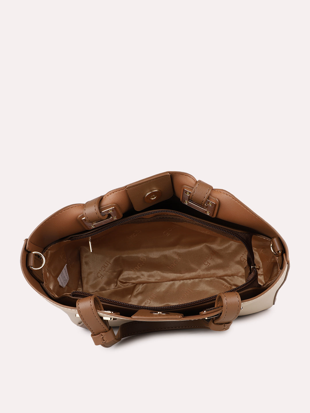 Womens Beige Casual Solid Handbag With Magnet Lock