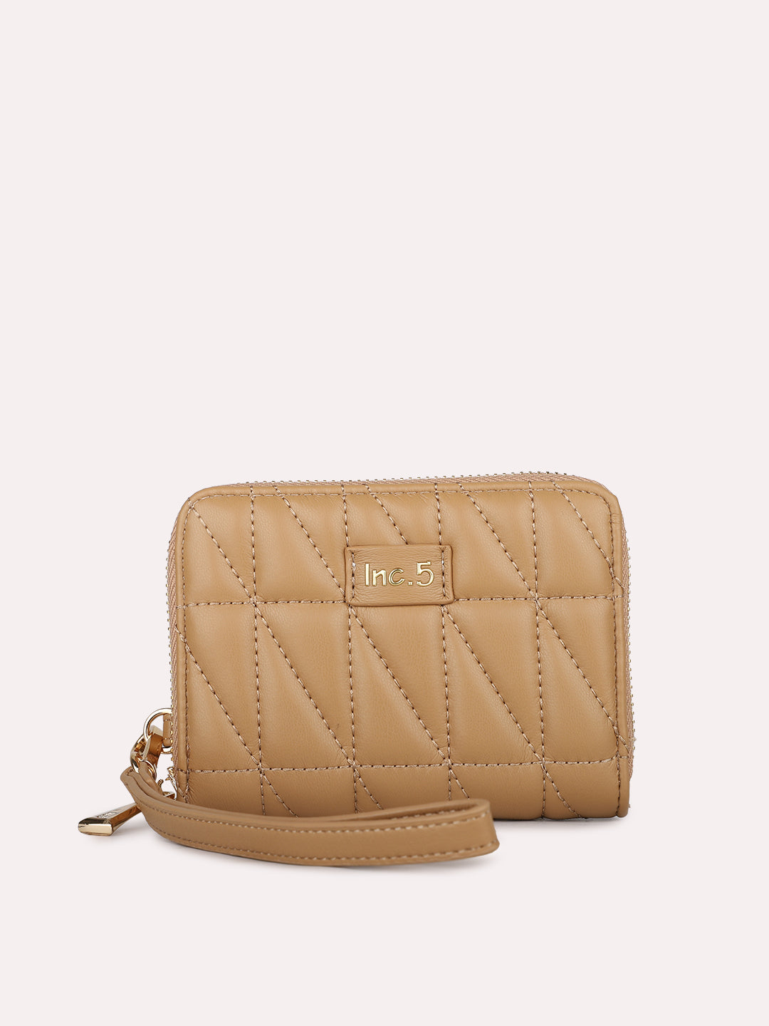 Womens Beige Party Textured Pattern Wallet With Zip Lock