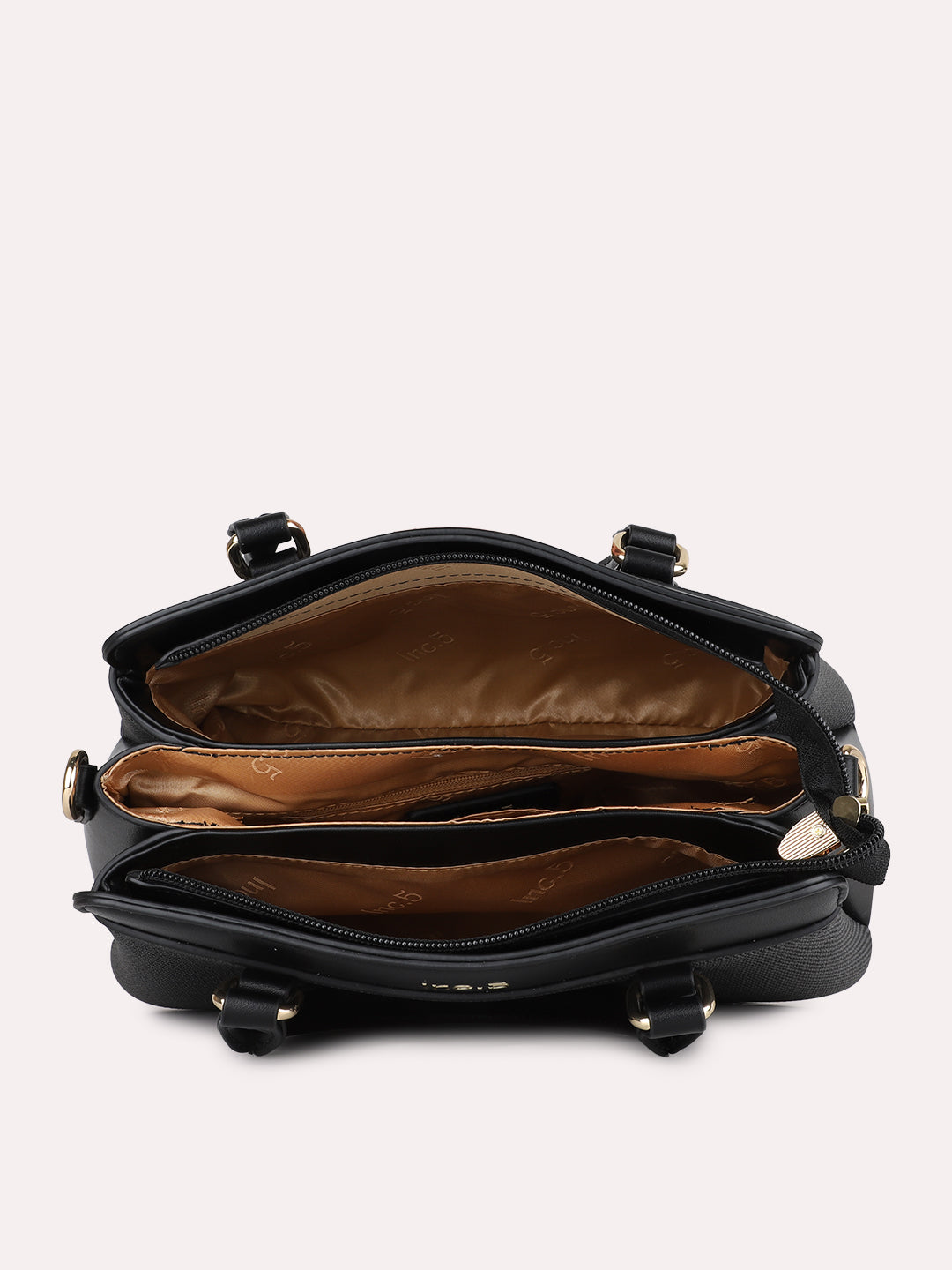 Womens Black Casual Textured Handbag With Zip Lock