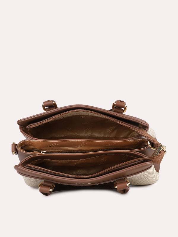 Womens Beige Casual Textured Handbag With Zip Lock