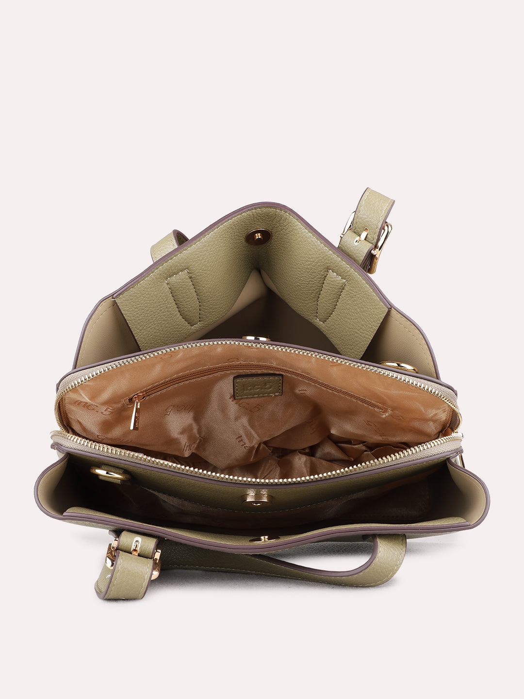 Womens Olive Shoulder Bag With Zipper Lock For Casual Use