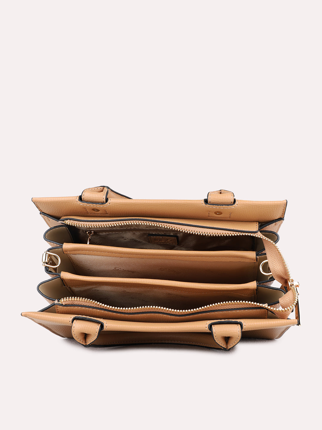 Womens Beige Shoulder Bag With Zip Lock For Casual Use