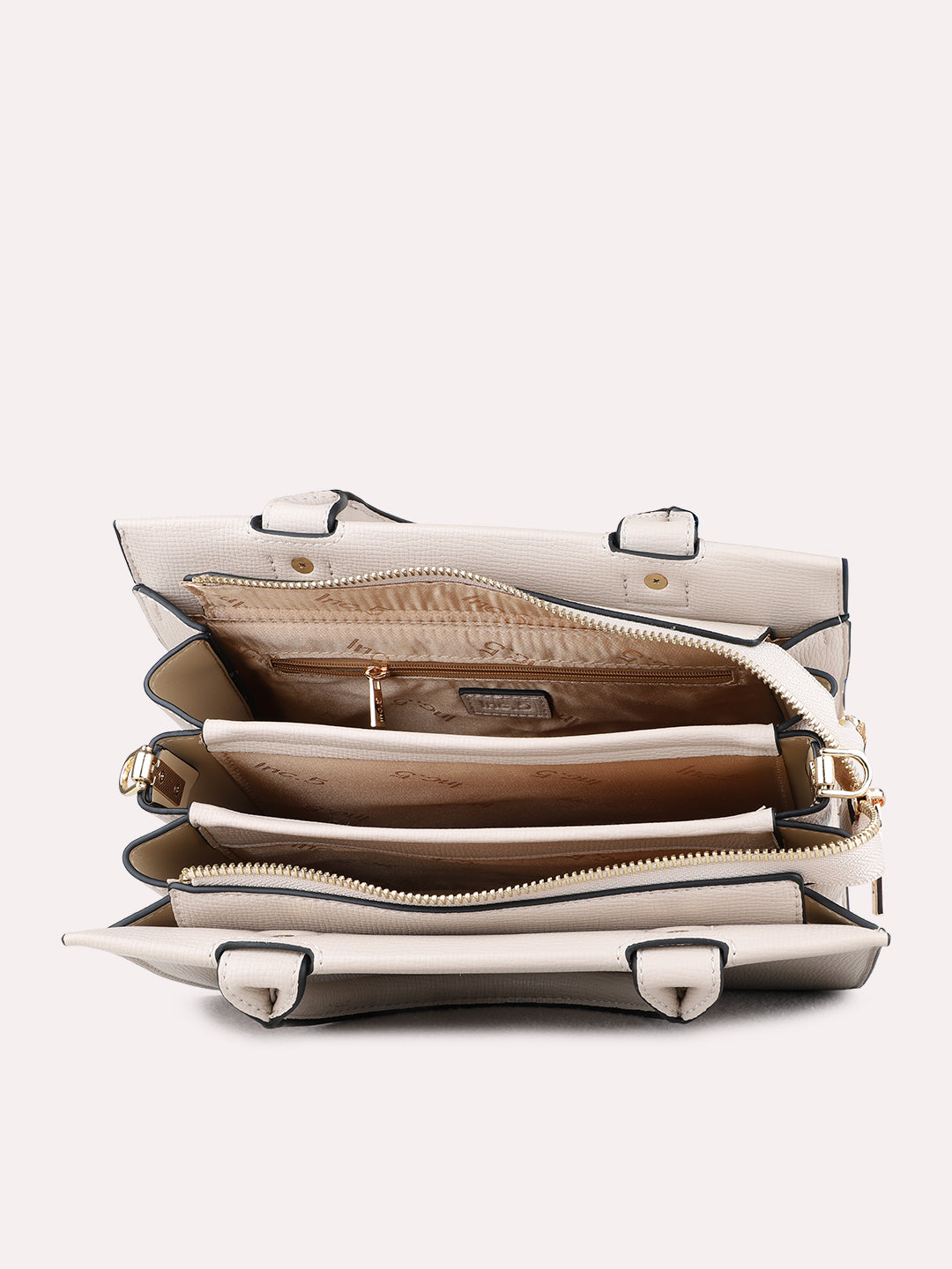 Womens Off White Shoulder Bag With Zip Lock For Casual Use