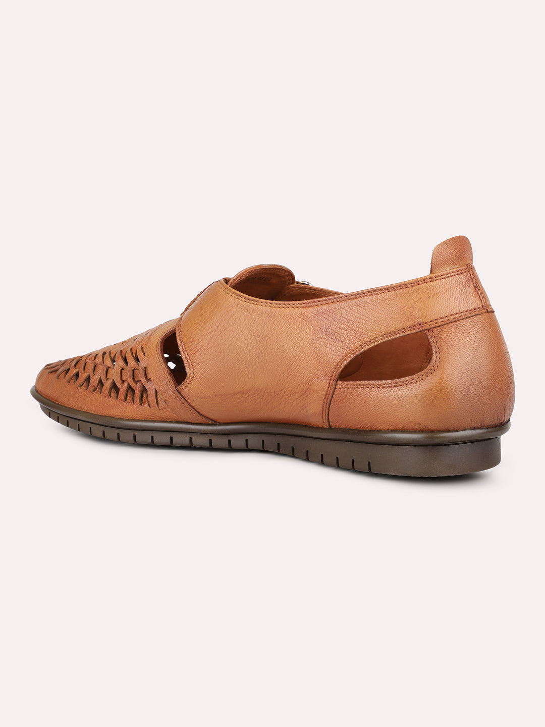 Mens Tan Casual Solid Round Toe Sandals