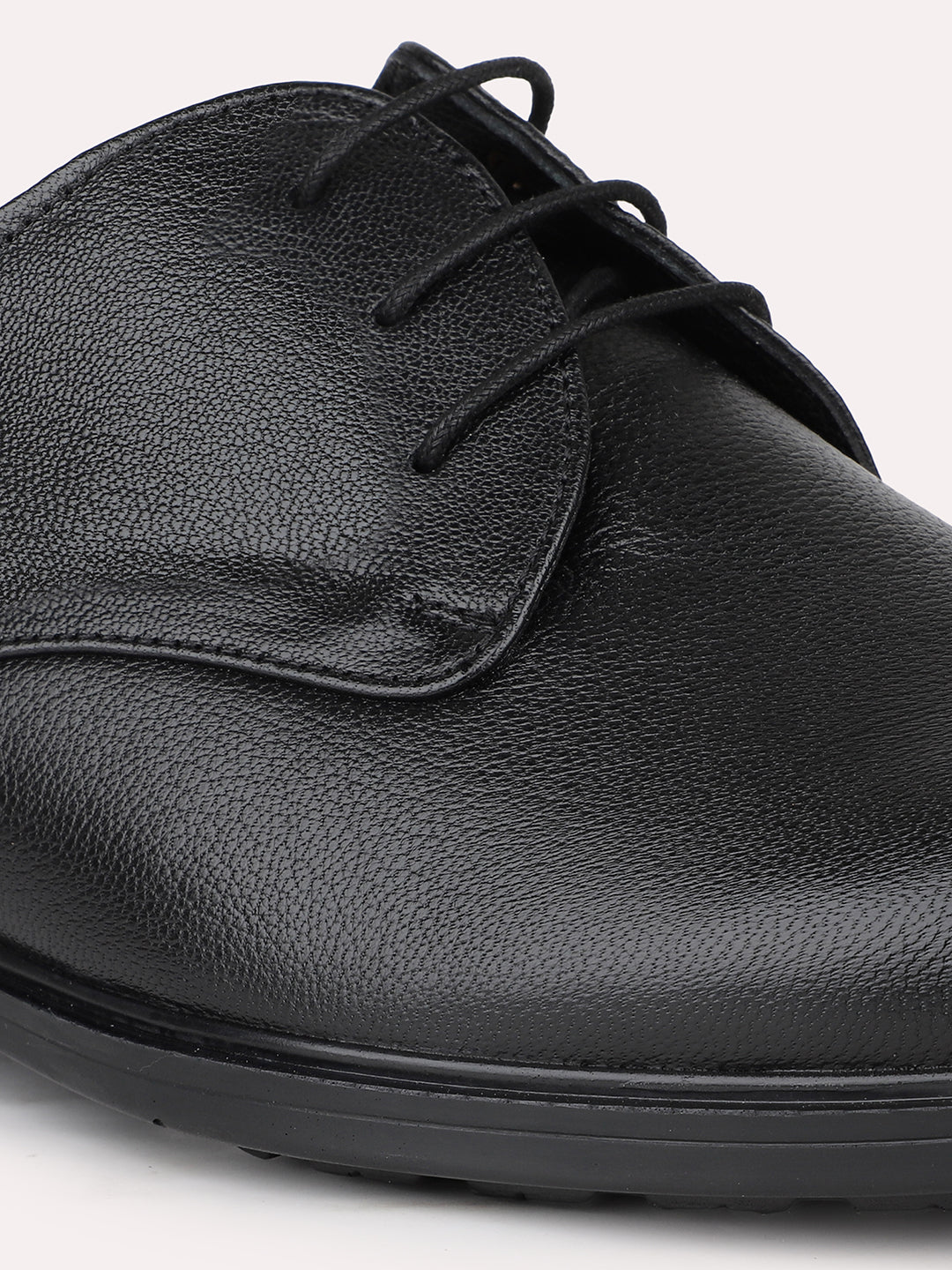 Men Black Solid Formal Lace Up Derby Shoes