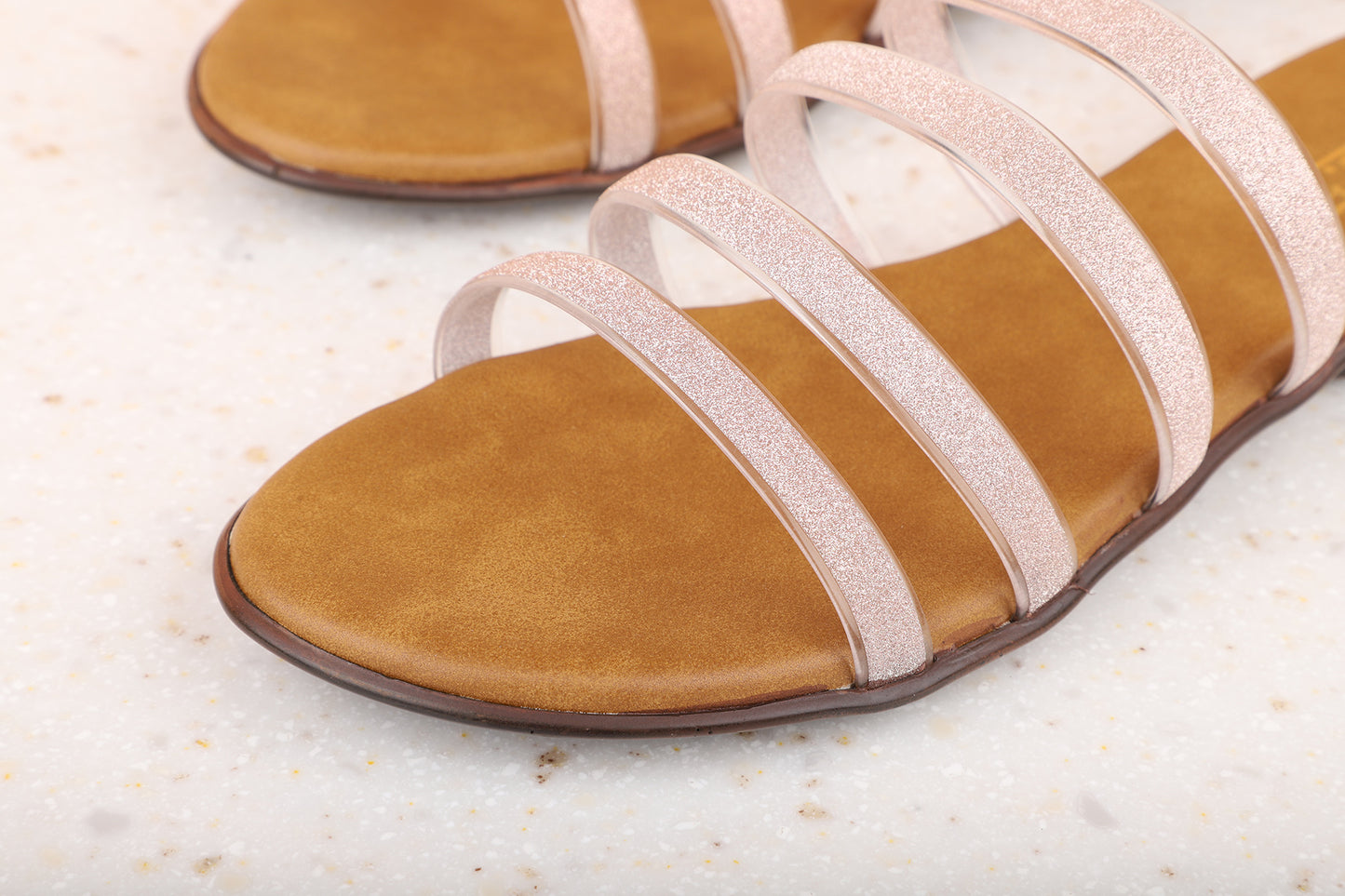 Women Beige Textured Open Toe Flats