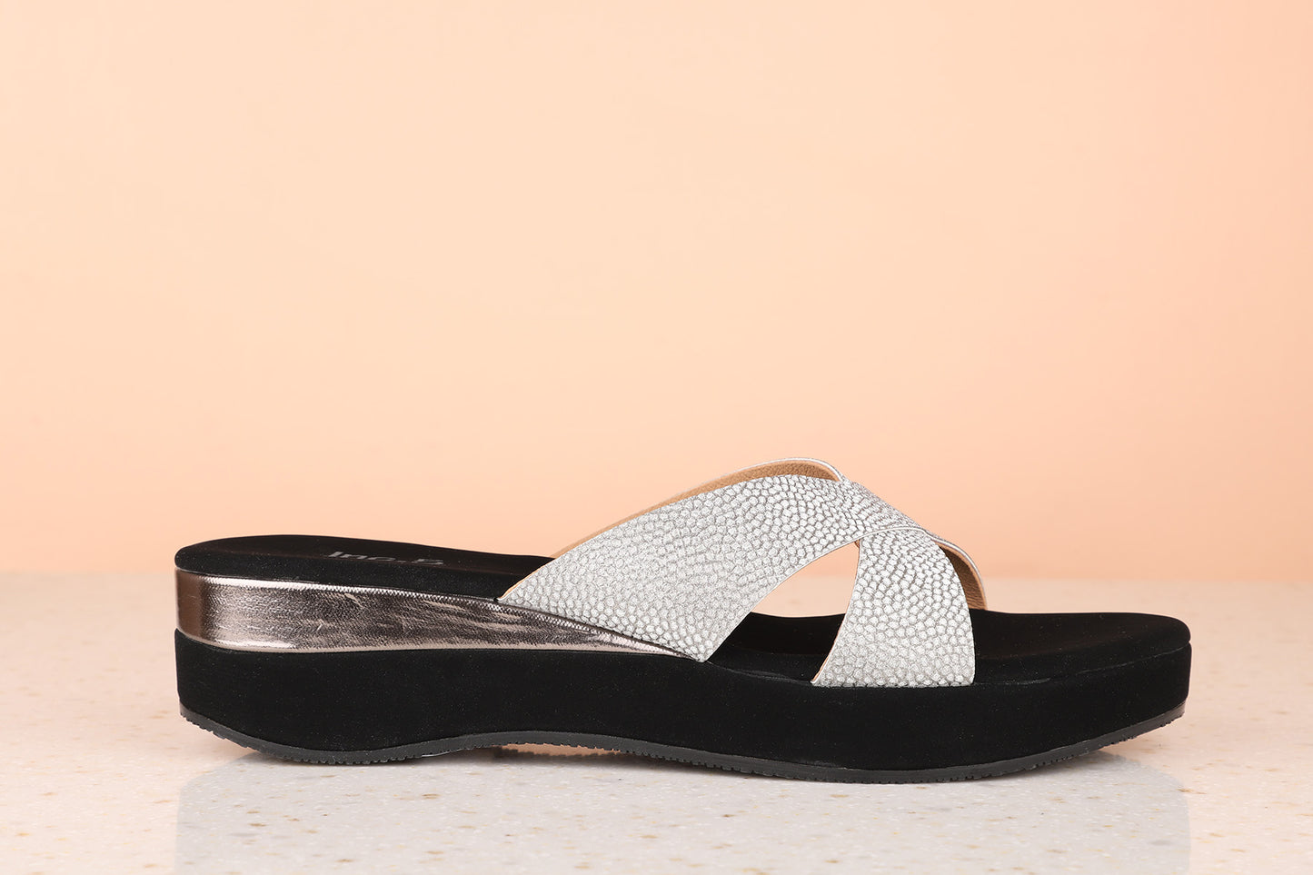 Women Gun Metal Toned Wedge Mules