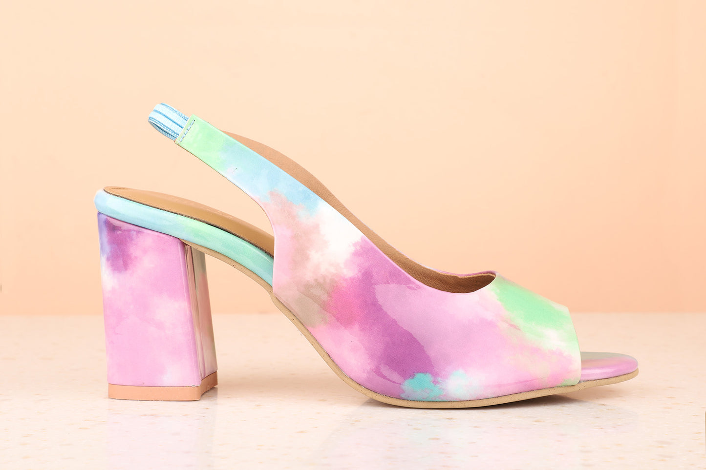 Women Blue Printed Peep Toes Block Heels