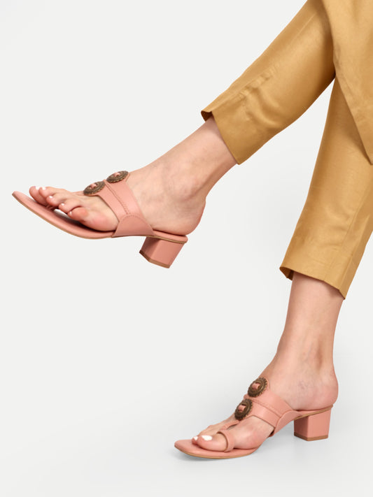 Women Peach Block Sandals