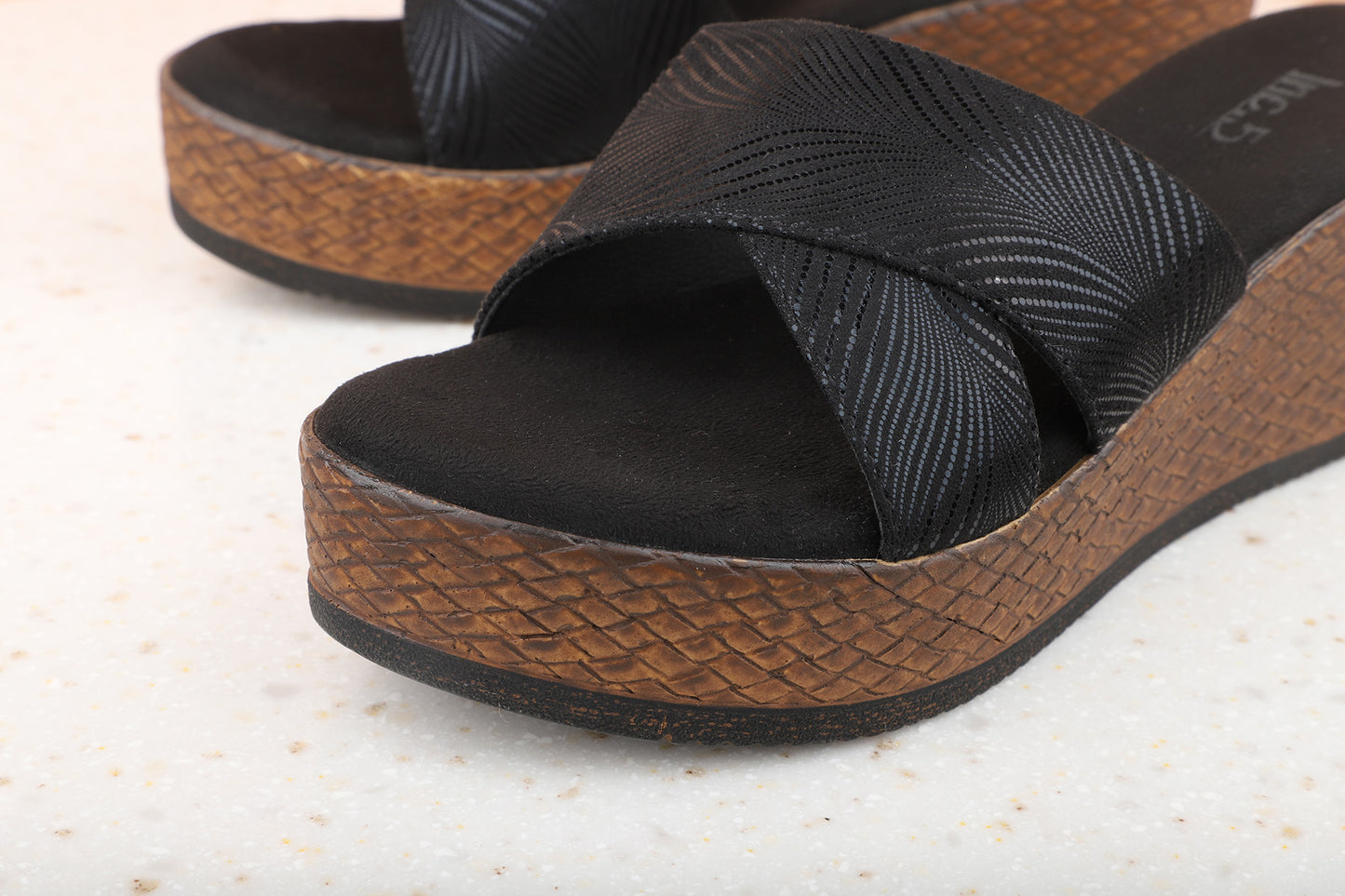 Women Black Textured Wedge Heels