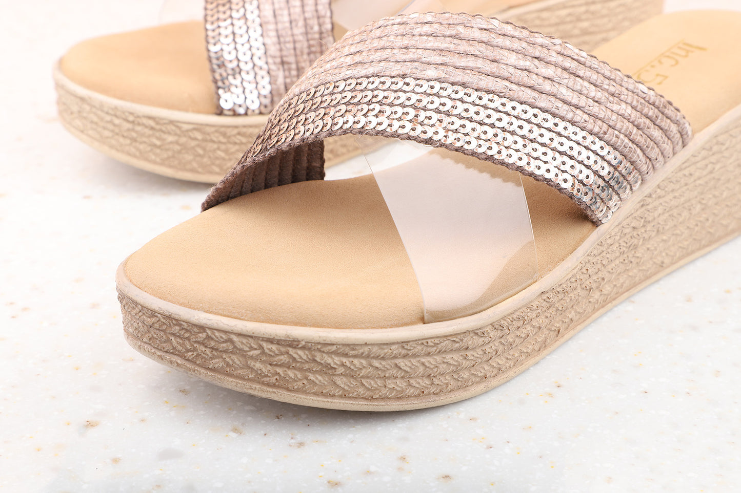 Women Brown Embellished Textured Wedges