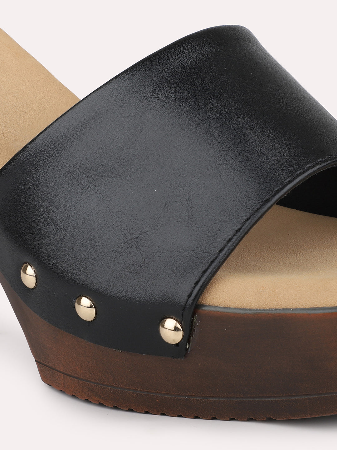Womens Black Party Wear Solid Pattern Round Toe Platform Heels