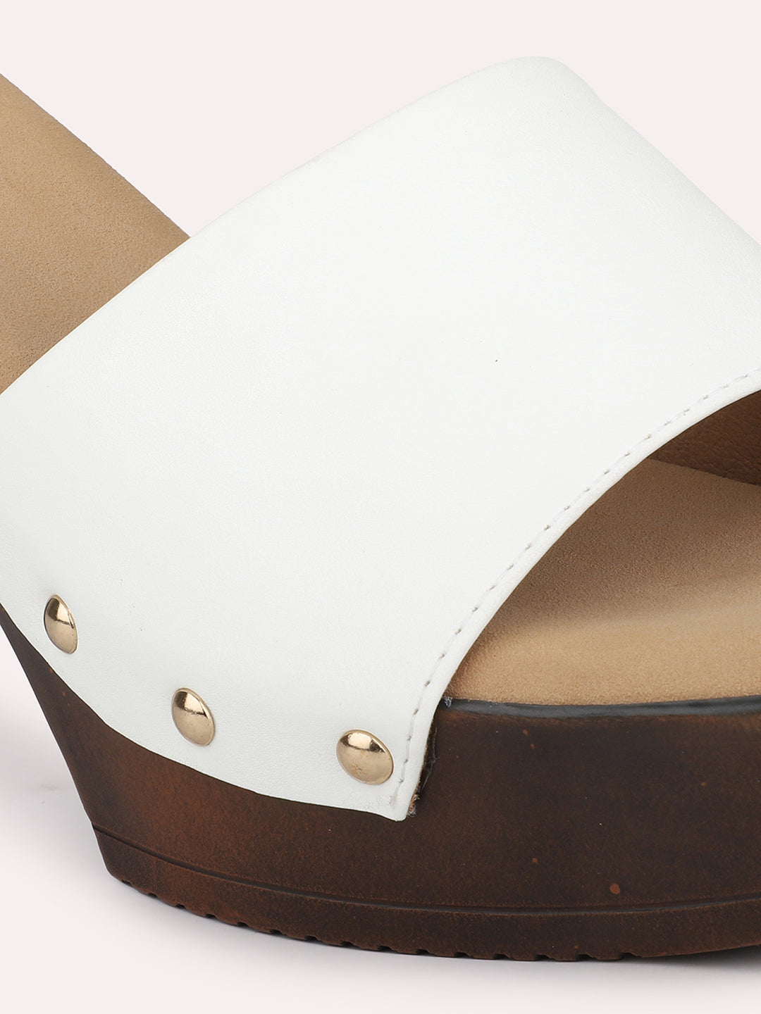 Womens White Party Wear Solid Round Toe Platform Heels