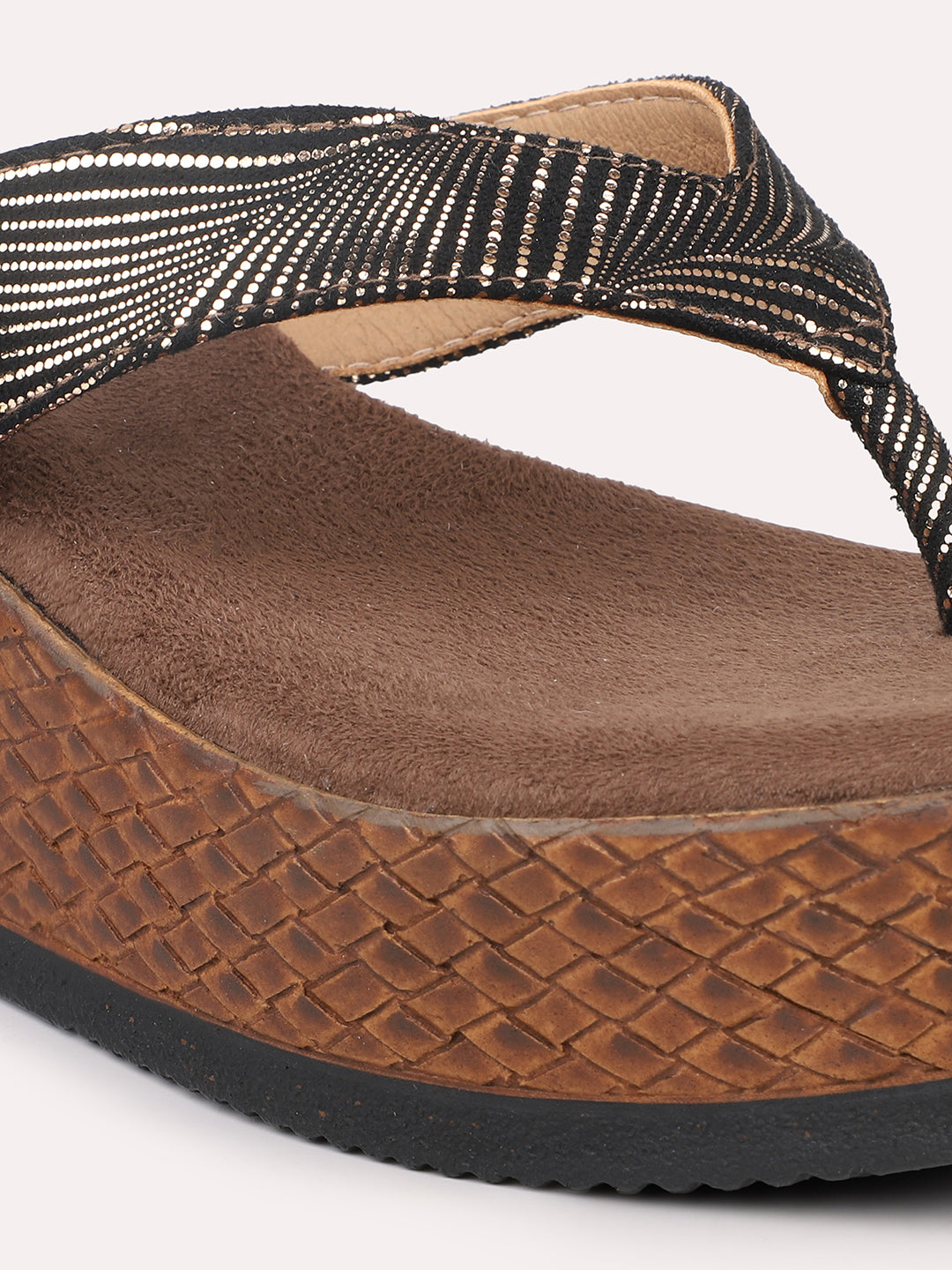 Women Antique-Toned Striped Embellished Wedge Heels