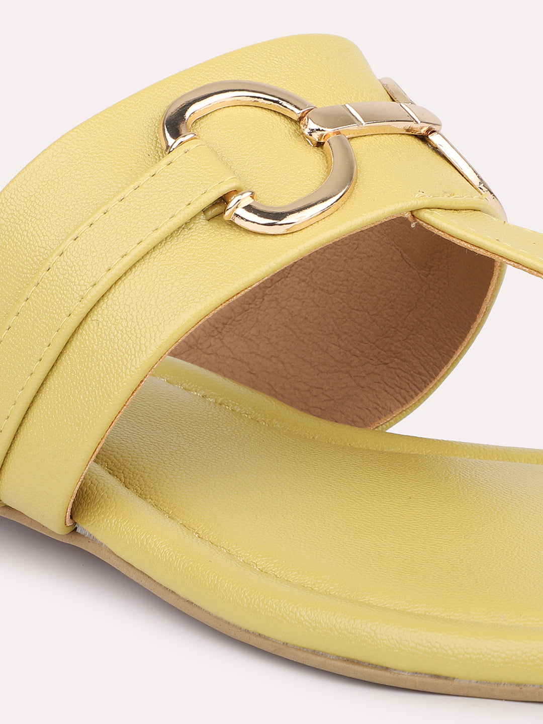 White Yellow Embellished T-Strap Flats