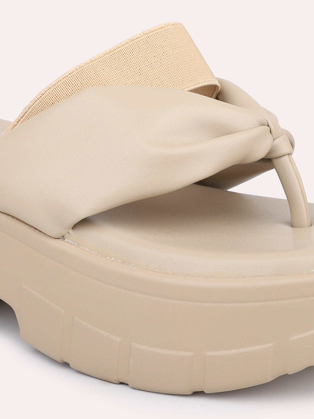 Women Beige Open Toe Platform Heels